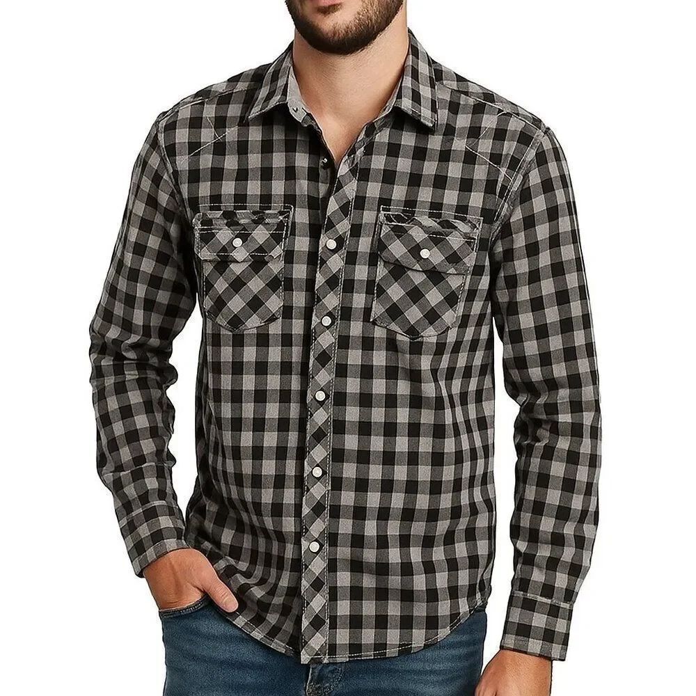 Like New 7 Diamonds Checkered Black Grey Long Sleeve Button Up Shirt